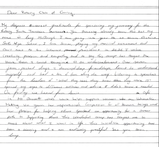 Lucy McDonagh RYTS Letter
